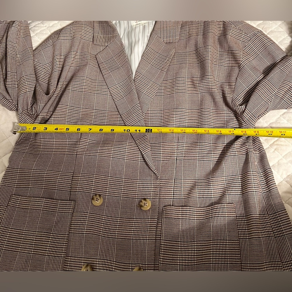 Anthropologie Double-Breasted Plaid Blazer in Taupe and Ivory - Picture 12 of 12